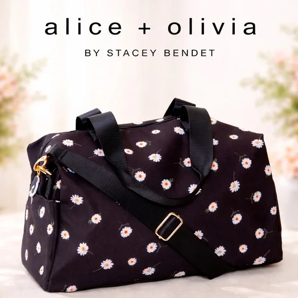 Alice + Olivia Black Daisy Print Travel Weekender Duffle Bag 🌼 - Picture 1 of 14